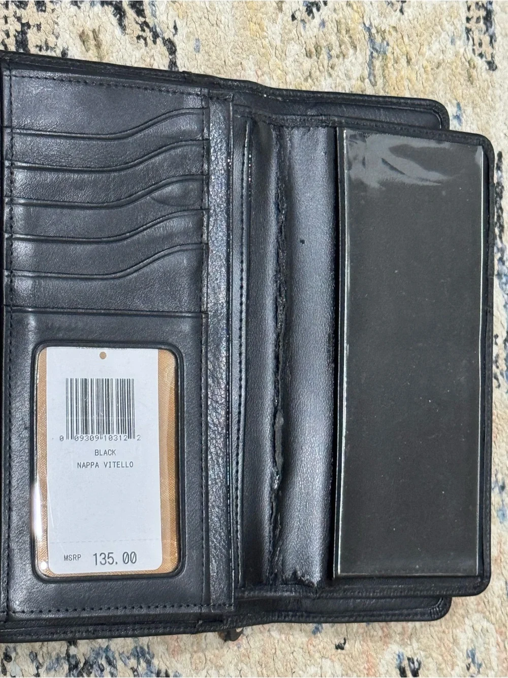 BOSCA Black Leather Italian wallet with Gold Tone Logo